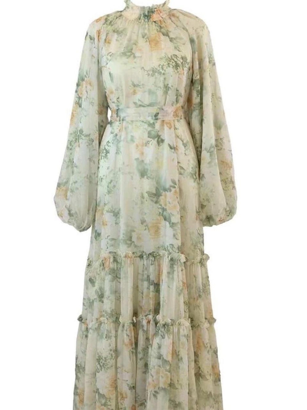Spring Floral Tiered Maxi Dress in Green